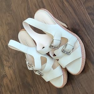 Coach White Leather And Cork Heel Sandals Sz 6 - Like New
